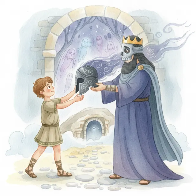 The Helmet of Darkness story for kids illustration