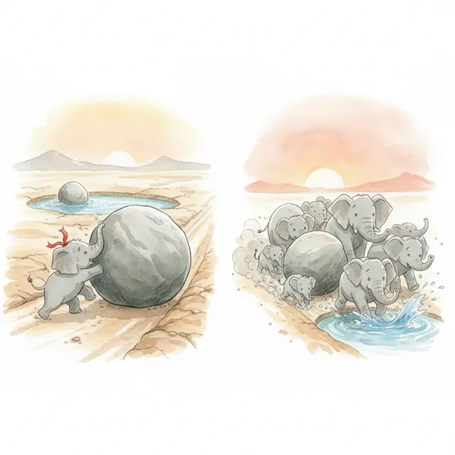 The Herd Moves the Big Rock story for kids illustration