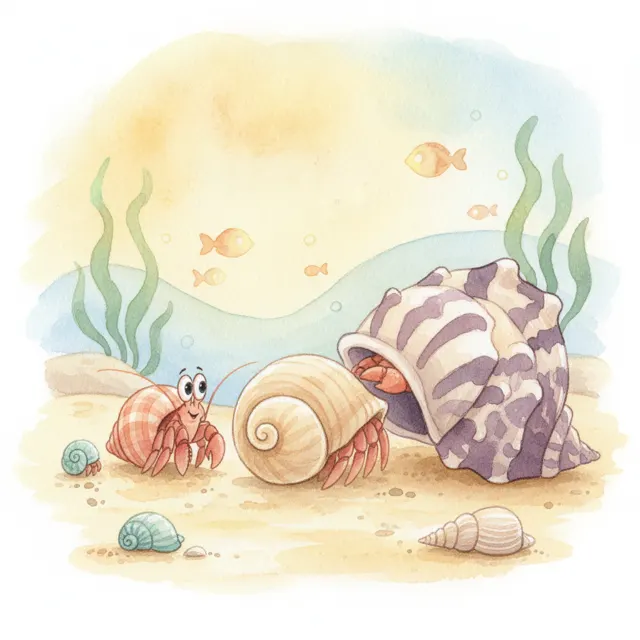 The Hermit Crab's New Home story for kids illustration