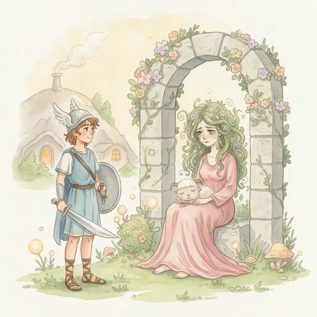 The Hero and the Lonely Gorgon story for kids illustration