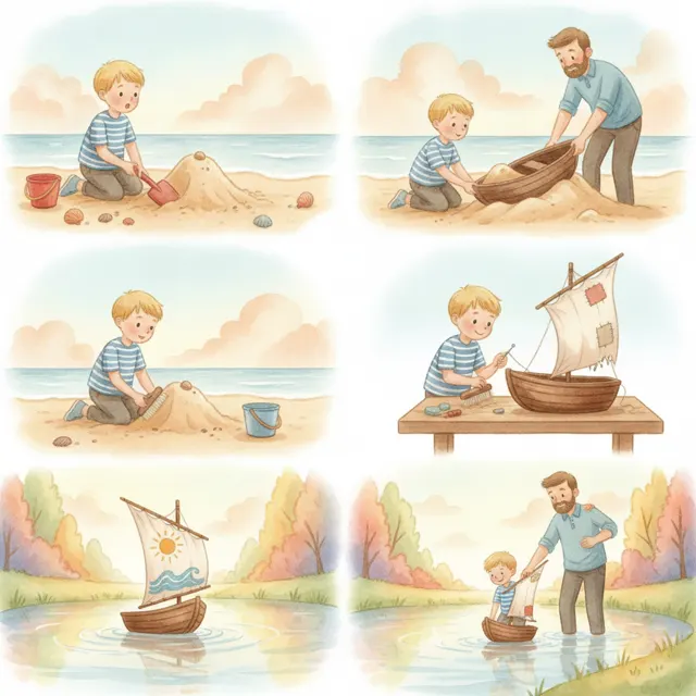 The Hidden Boat in the Sand story for kids illustration