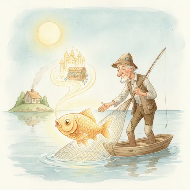 The Honest Fisherman story for kids illustration