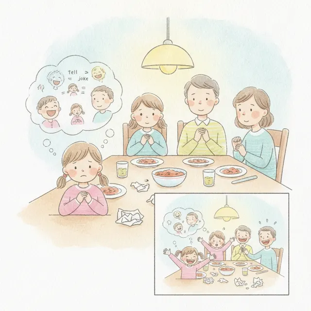 The Joke at Dinner story for kids illustration