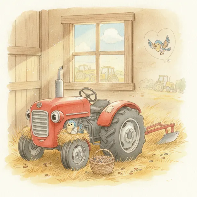 The Kind Little Red Tractor story for kids illustration