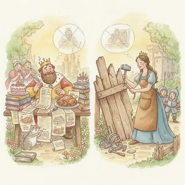 The King and Queen Who Switched Jobs story for kids illustration