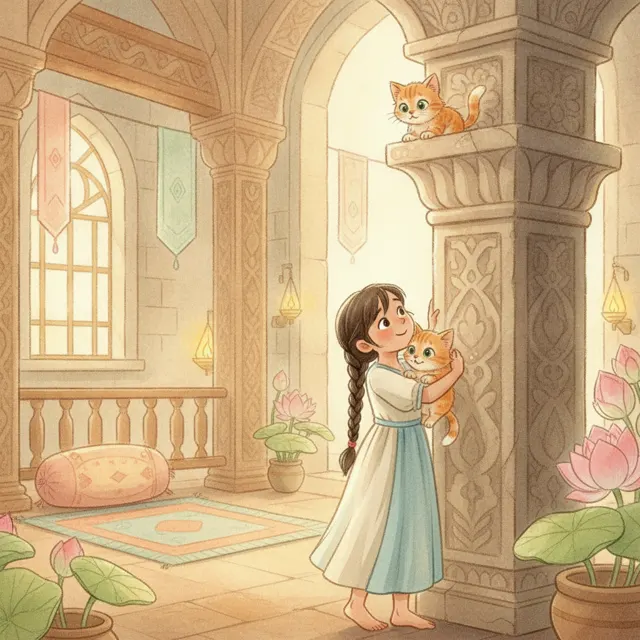The Kitten in the Temple story for kids illustration
