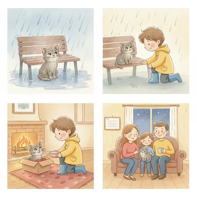 The Kitten Who Found a Home story for kids illustration