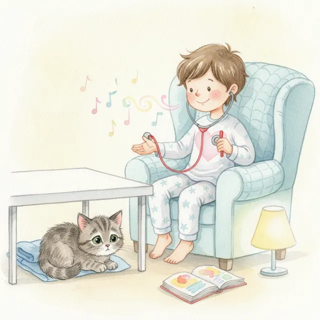The Kitten Who Was Afraid of the Stethoscope story for kids illustration