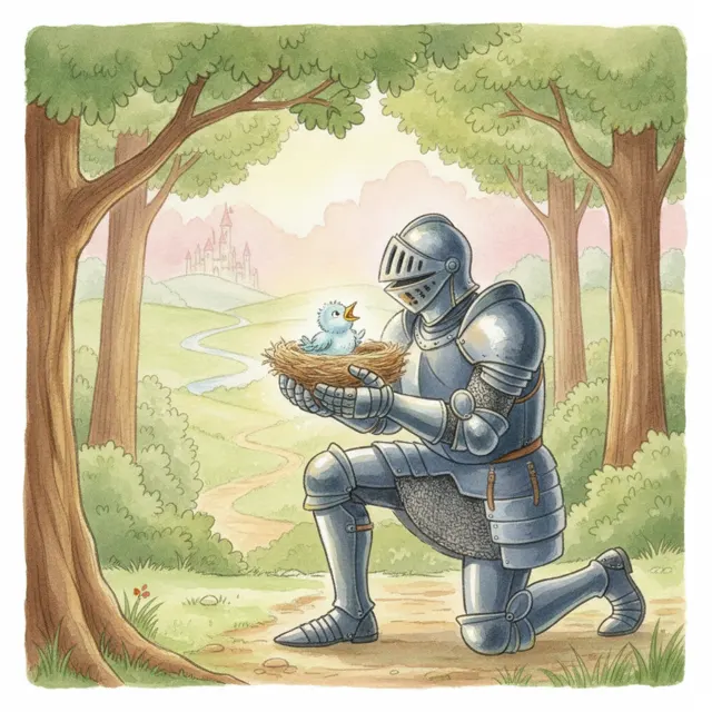 The Knight and the Little Bird story for kids illustration