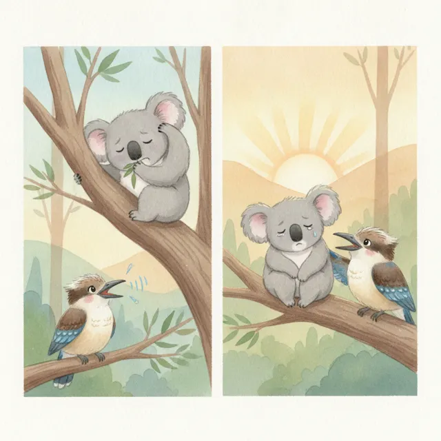The Koala and the Chatty Kookaburra story for kids illustration