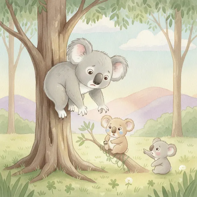 The Koala Who Climbed Down story for kids illustration