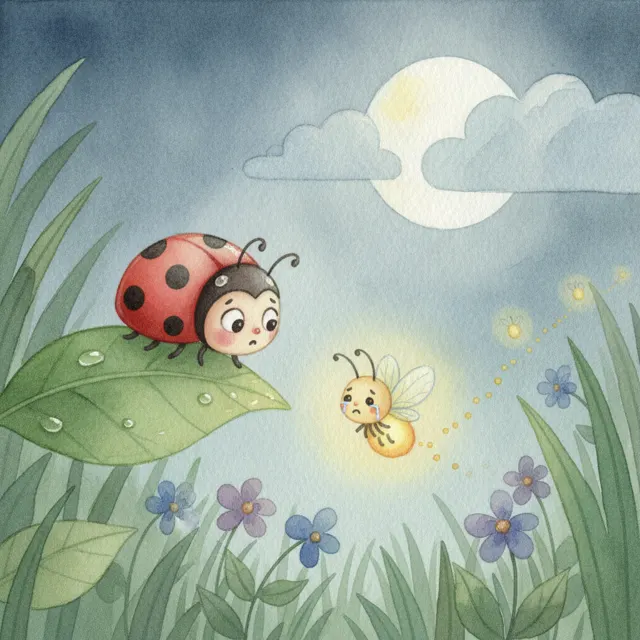 The Ladybug and the Long Dark Night story for kids illustration