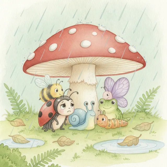The Ladybug and the Rainy Day story for kids illustration