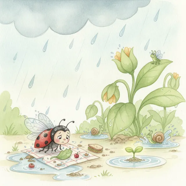 The Ladybug's Rainy Day story for kids illustration