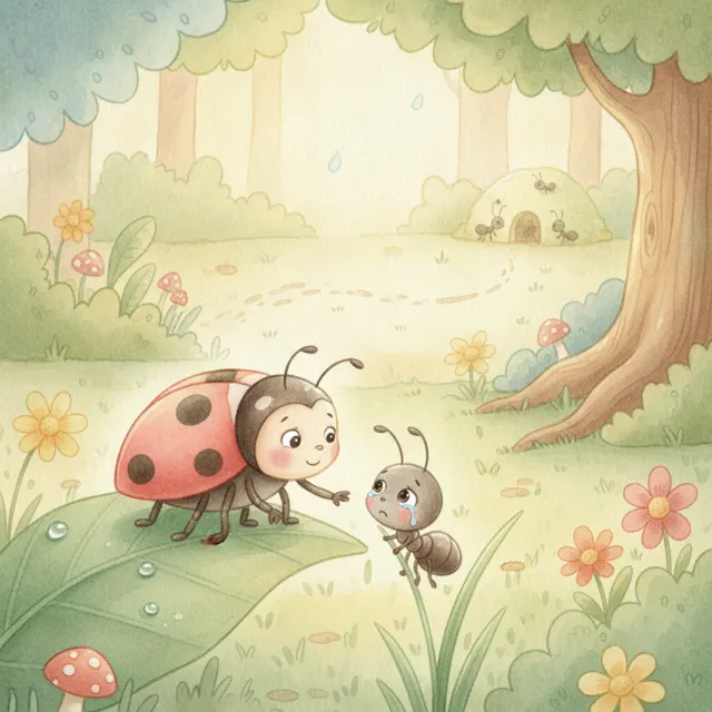 The Ladybug Who Found a Lost Ant story for kids illustration