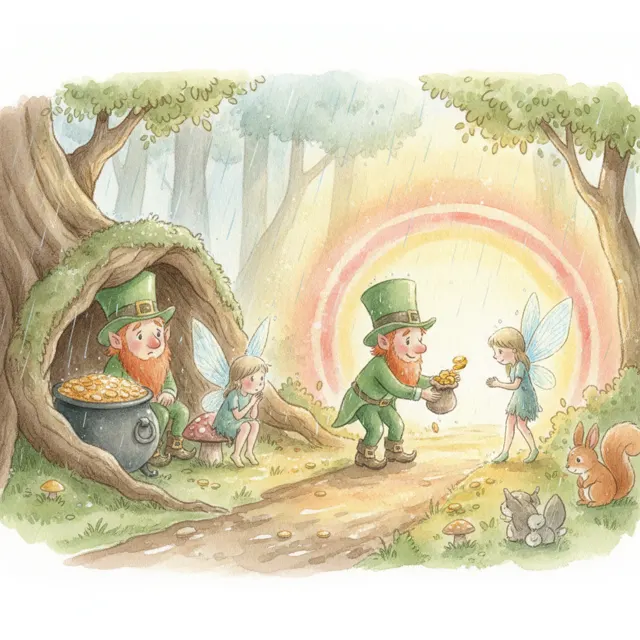 The Leprechaun Who Shared His Gold story for kids illustration