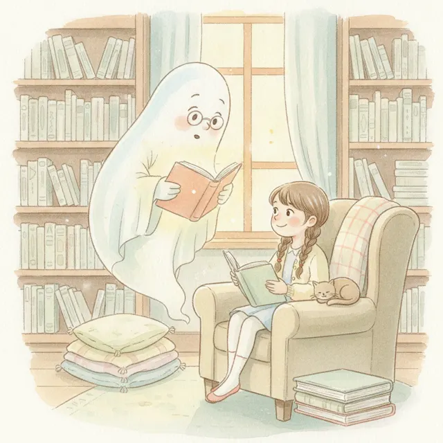 The Library Ghost Who Loved Stories story for kids illustration