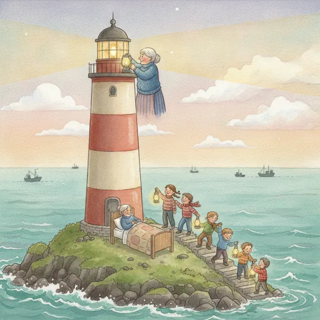 The Lighthouse on the Little Island story for kids illustration