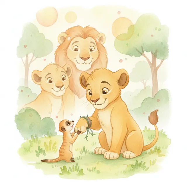 The Lion Who Said Thank You story for kids illustration