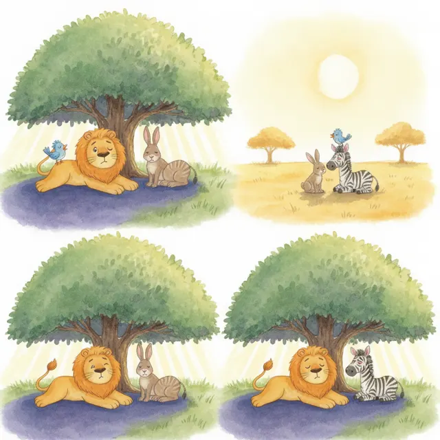 The Lion Who Shared His Shade story for kids illustration