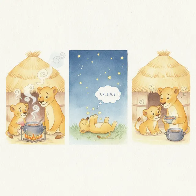 The Lion Who Waited for Dinner story for kids illustration