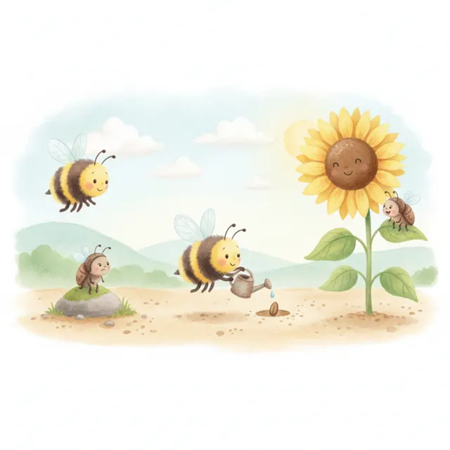 The Little Bee Who Planted a Flower story for kids illustration