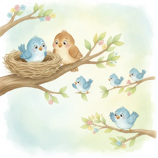 The Little Bird's First Hop story for kids illustration