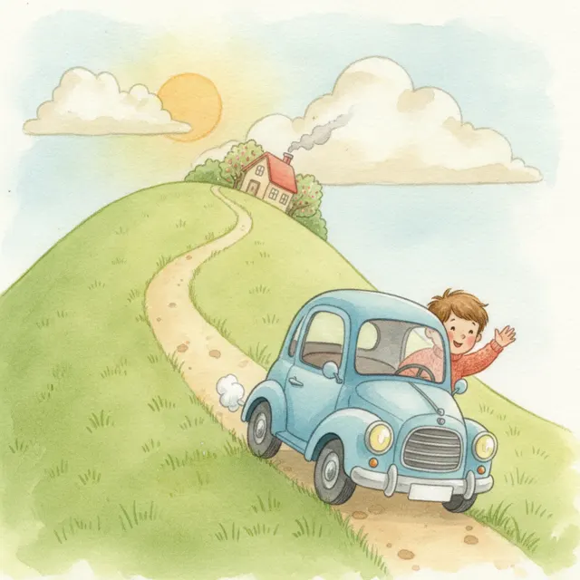 The Little Blue Car's First Big Hill story for kids illustration