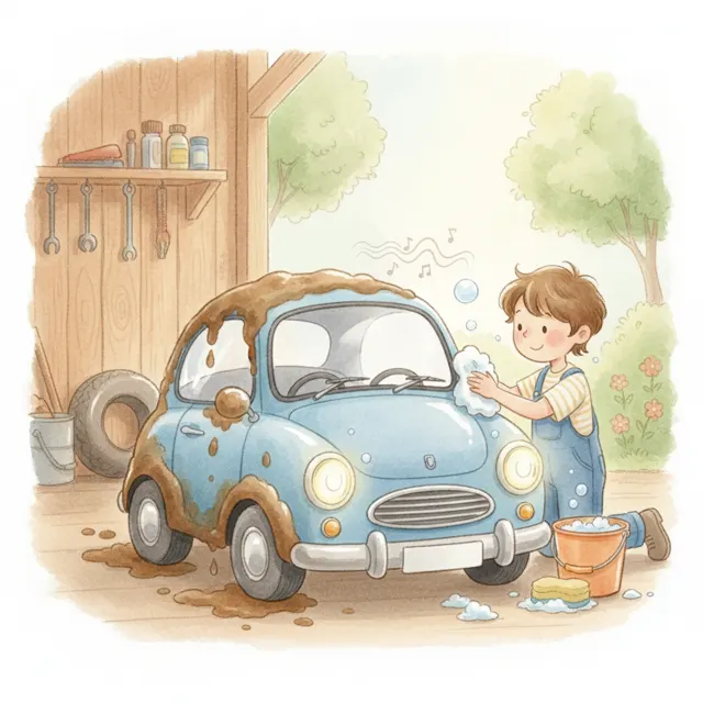 The Little Car That Wanted a Bath story for kids illustration