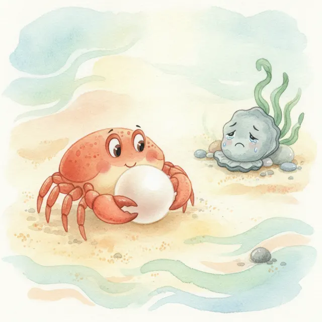 The Little Crab and the Lost Pearl story for kids illustration