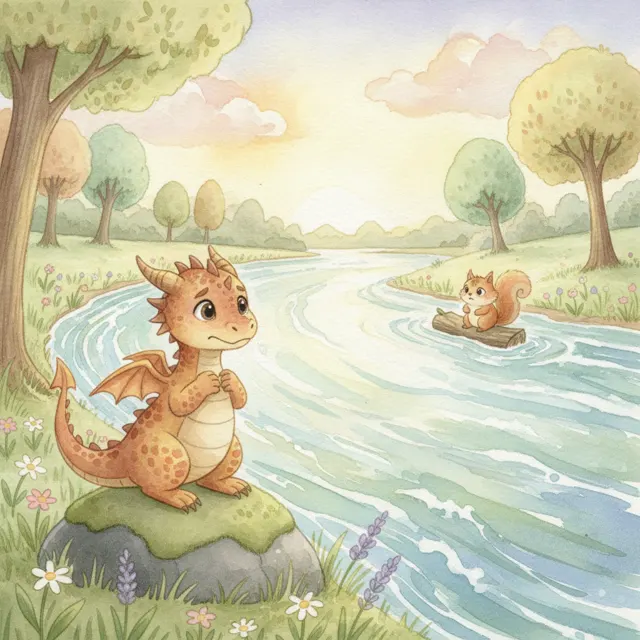 The Little Dragon and the Big River story for kids illustration