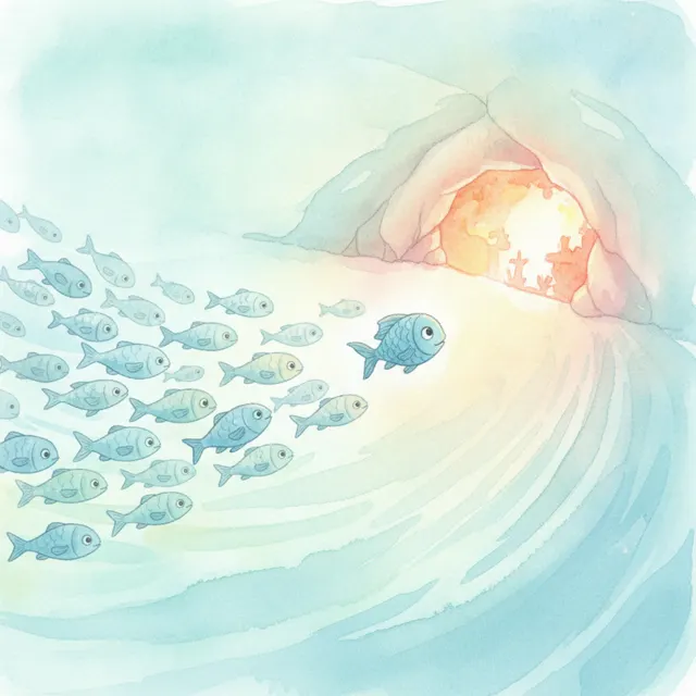 The Little Fish Who Swam Against the Current story for kids illustration