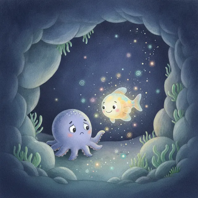 The Little Octopus Who Was Afraid of the Dark story for kids illustration