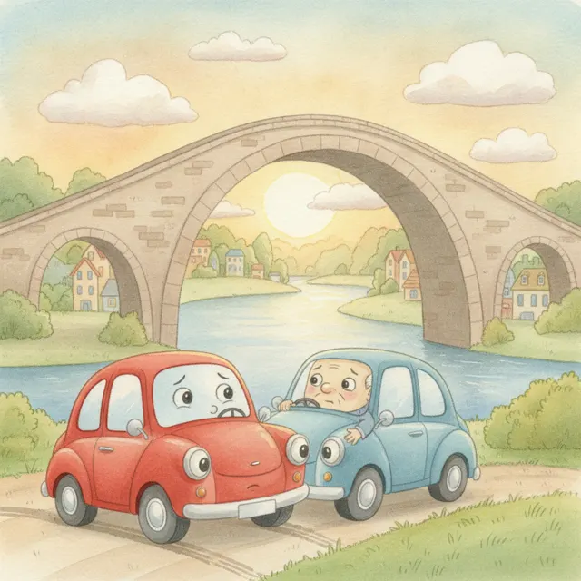 The Little Red Car Who Was Scared of the Bridge story for kids illustration