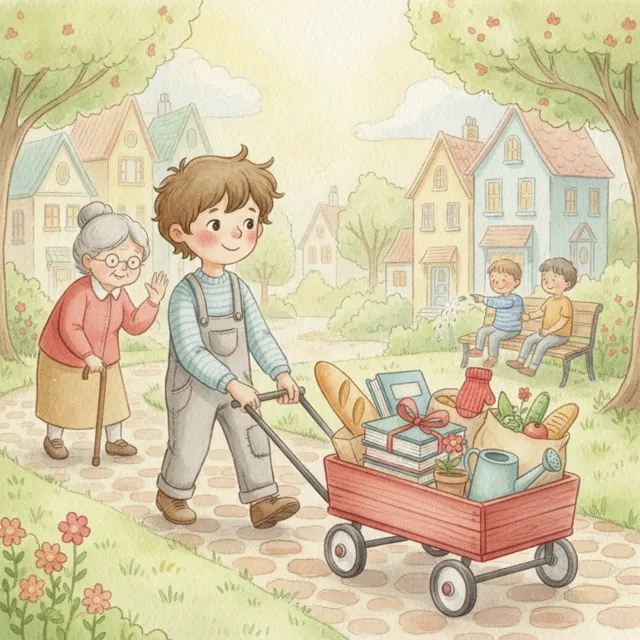 The Little Red Wagon of Help story for kids illustration