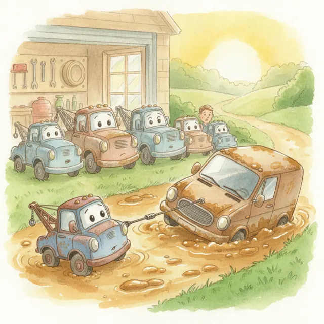 The Little Tow Truck Who Never Gave Up story for kids illustration