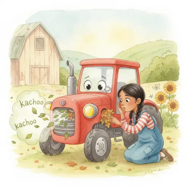 The Little Tractor's Sneeze story for kids illustration