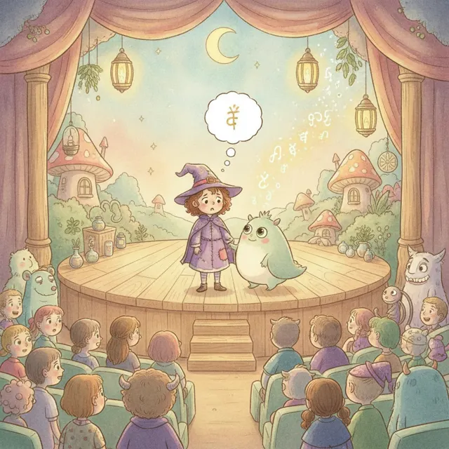 The Little Witch Who Forgot Her Words story for kids illustration