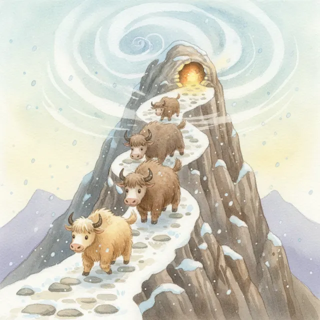 The Little Yak Climbs Slowly story for kids illustration