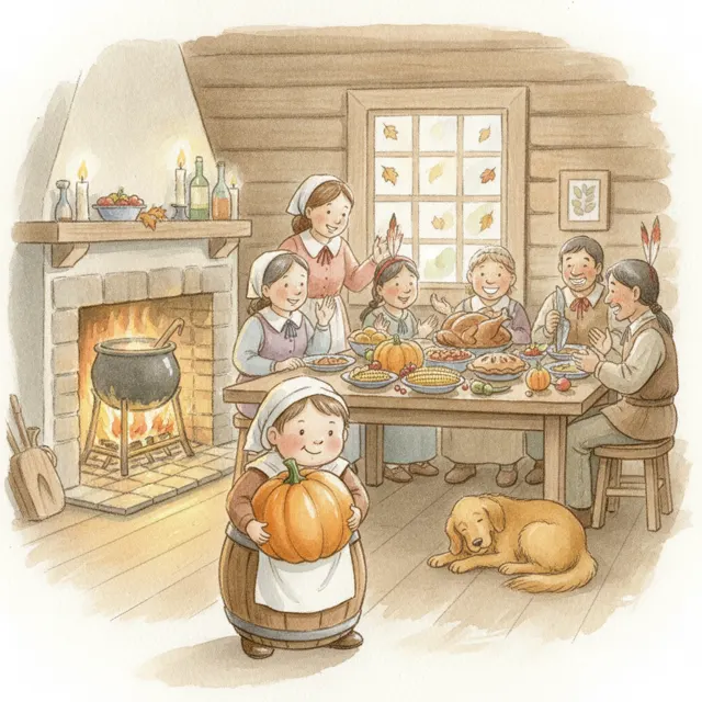 The Littlest Pilgrim's Big Contribution story for kids illustration