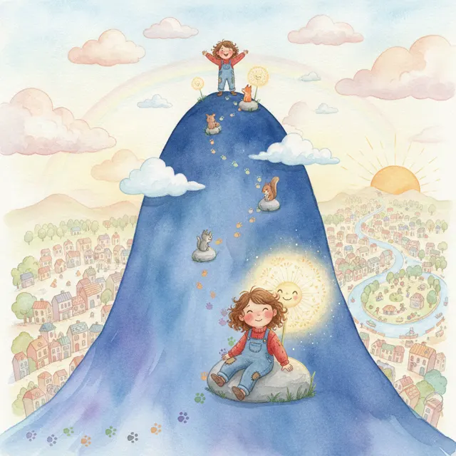 The Long Climb Up Blue Hill story for kids illustration