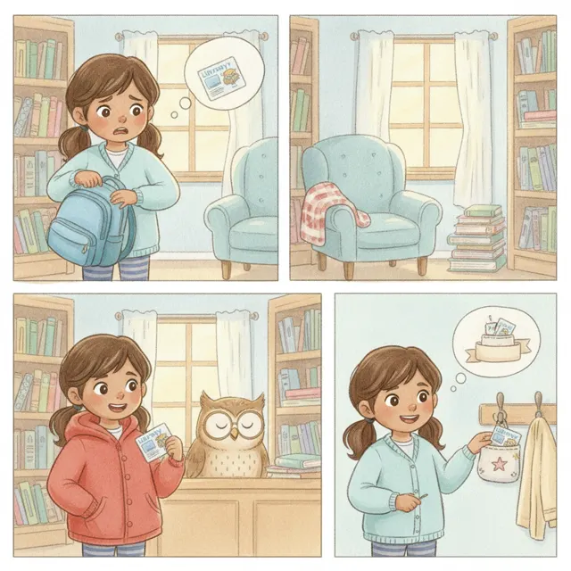 The Lost Library Card story for kids illustration
