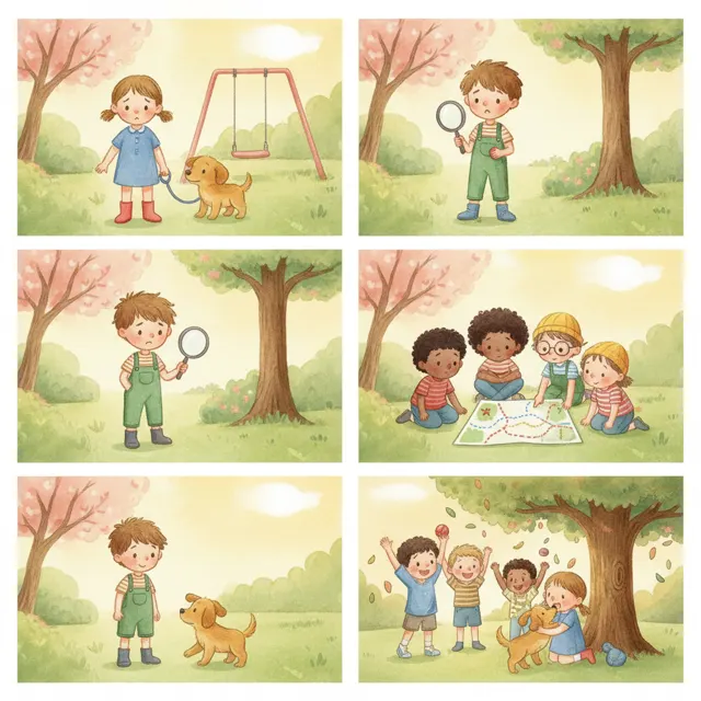 The Lost Puppy Search Party story for kids illustration