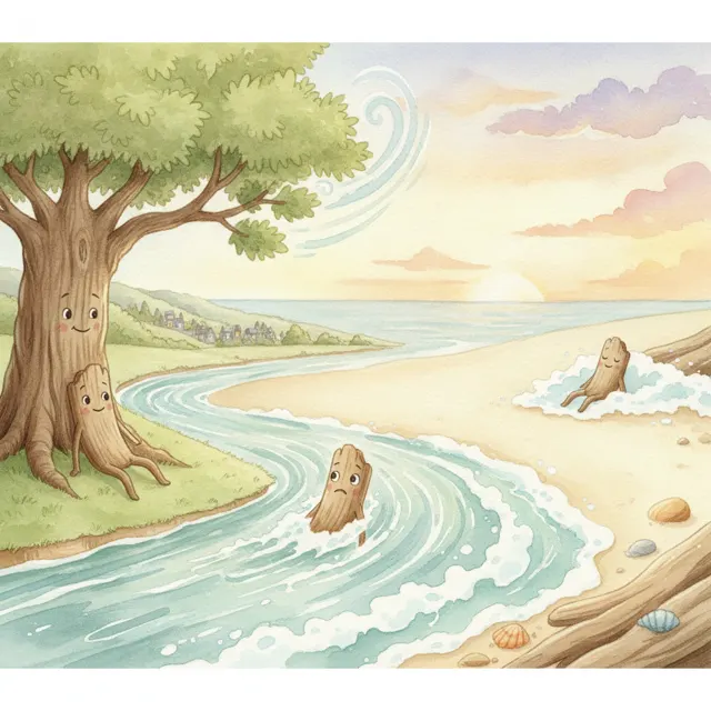 The Lost Stick Finds the Sea story for kids illustration