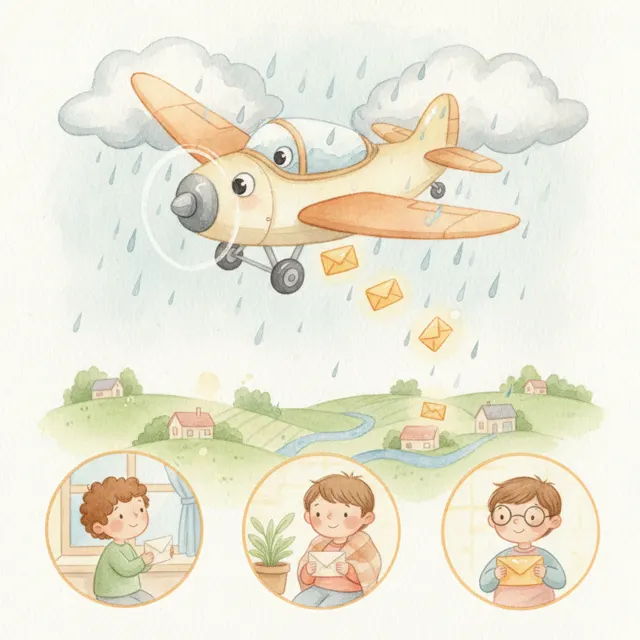 The Mail Plane's Rainy Day story for kids illustration