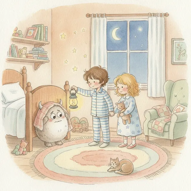 The Monster Under the Bed is Afraid of the Dark story for kids illustration