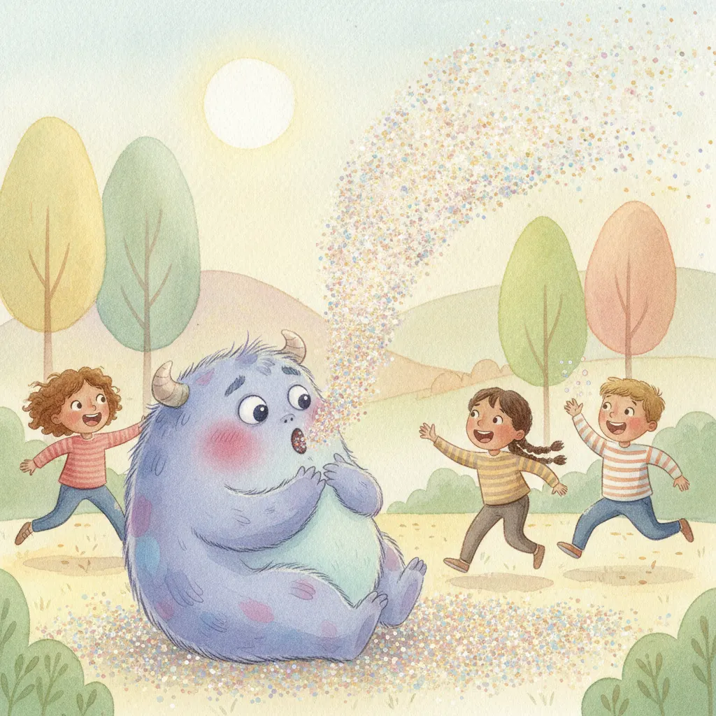 The Monster Who Hiccuped Sparkles story for kids illustration