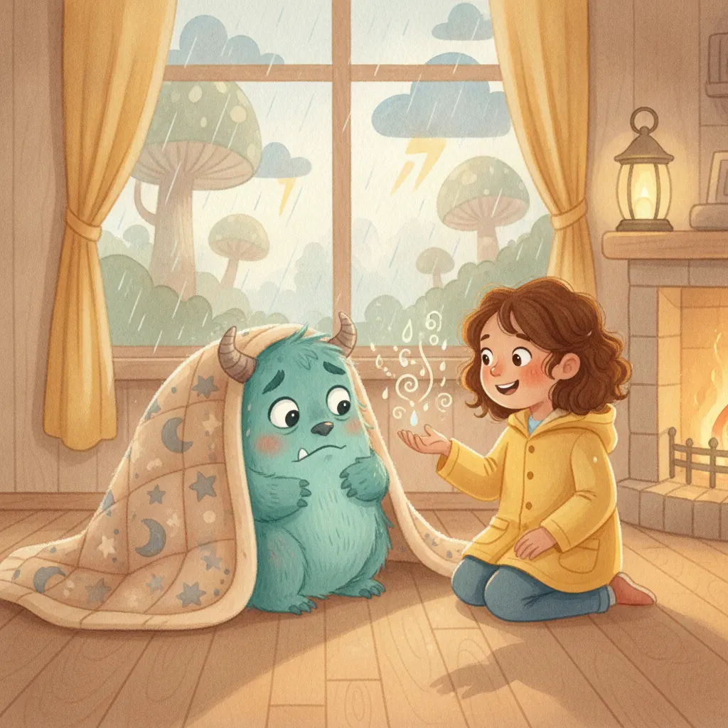 The Monster Who Was Afraid of Rain story for kids illustration