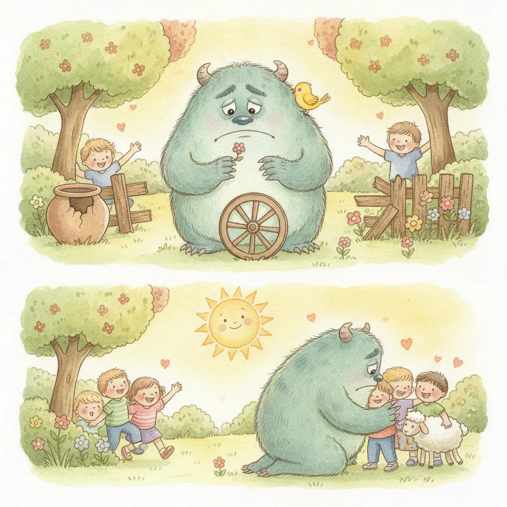 The Monster With the Too Big Hug story for kids illustration