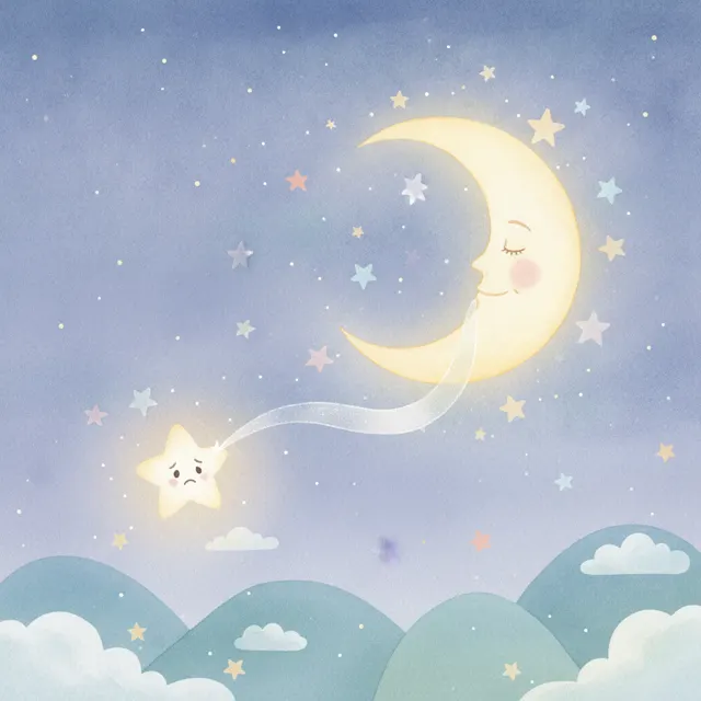 The Moon and the Lonely Star story for kids illustration